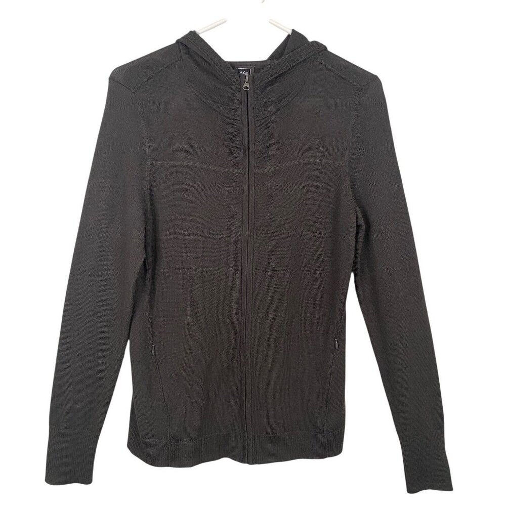 REI Coop Merino Wool Blend Full Zip Hooded Cardigan Sweater M Green Ruching